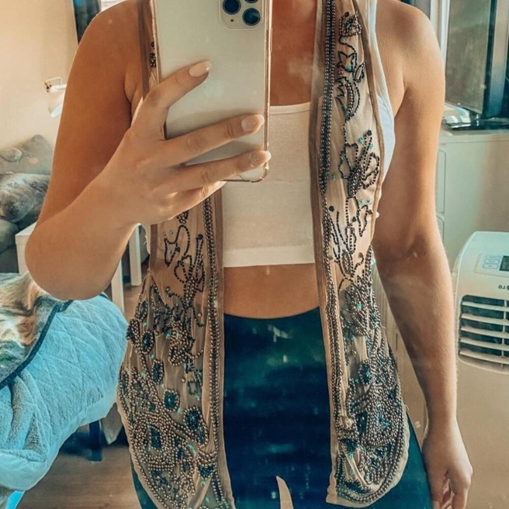 Free People Women's Gold and Tan Beaded Vest